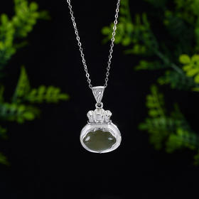 子佩集S925银【如意】套链【DZ06475】纯银古法银项链和田碧玉福袋钱袋2412