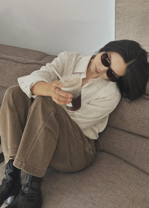 顺丰包邮洛诗琳45939极简法式松弛亚麻色织细条纹多穿衬衫女700 商品图5