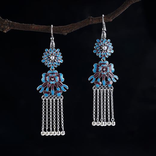 子佩集S925银【繁花弄影】耳环【ES00624】纯银珐琅彩2412 商品图1