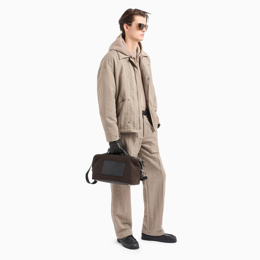 EMPORIO ARMANI 阿玛尼 男士小鹰徽标天鹅绒细节双层平纹针织连帽开衫式卫衣 灰褐色 6D1M97 1JHSZ 0144 商品图3