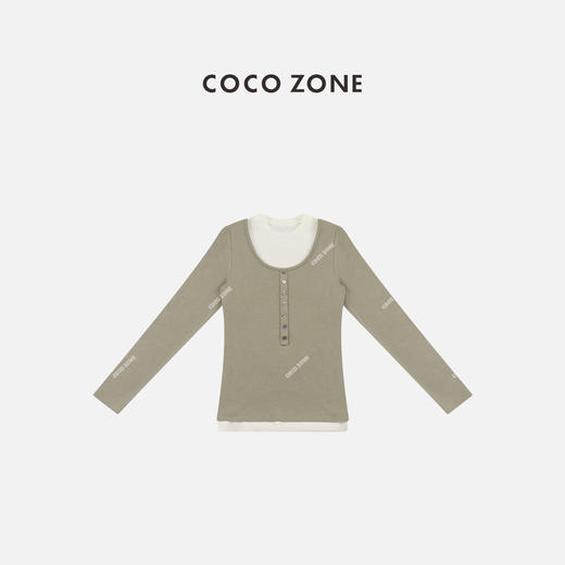 COCO ZONE 秋季设计感撞色假两件圆领长袖T恤CC1D2516 商品图1