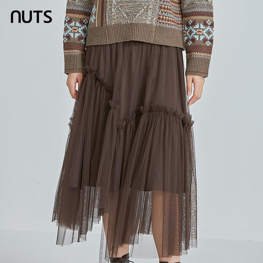 NUTS秋冬季复古气质设计感时尚网纱宽松长款半身裙女241063203B 商品图1