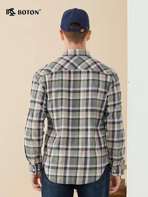 波顿男士秋冬季绿黑色磨毛格子长袖衬衫MS676322 商品图2