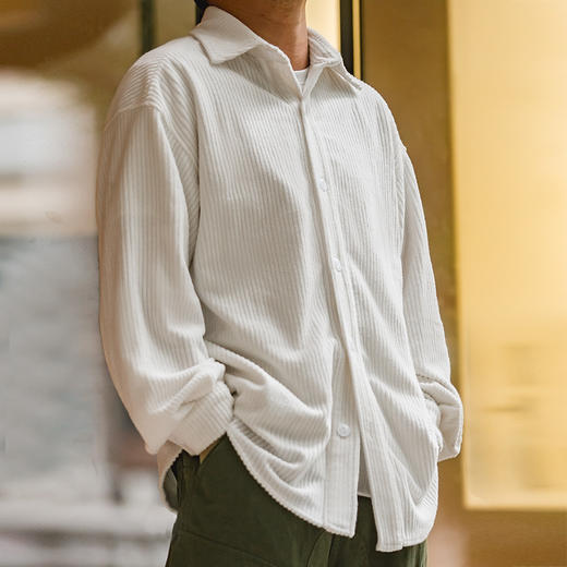 工装优选 日系复古提花针织深灰色落肩长袖衬衫宽松厚实外套寸衣 商品图3