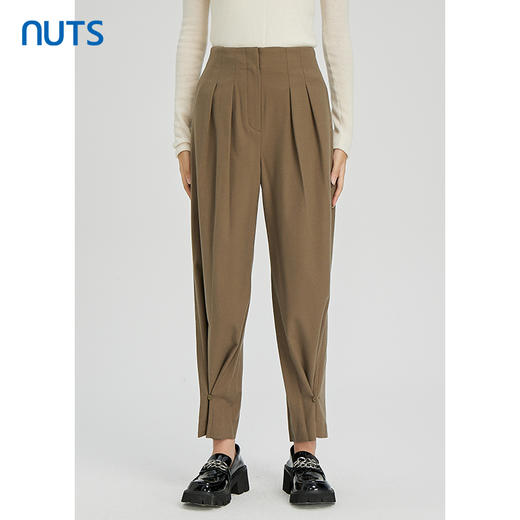 NUTS秋冬款棕色高腰显瘦设计感收脚休闲长裤女241073188B 商品图0