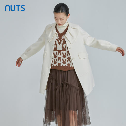 NUTS白色百搭减龄气质娃娃领手工呢料中外套女241155126 商品图3