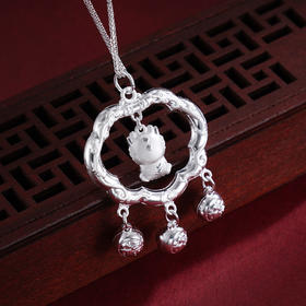 子佩集S999银【灵动萌龙】长命锁套链项链【SB000353】纯银儿童抱抱龙2412