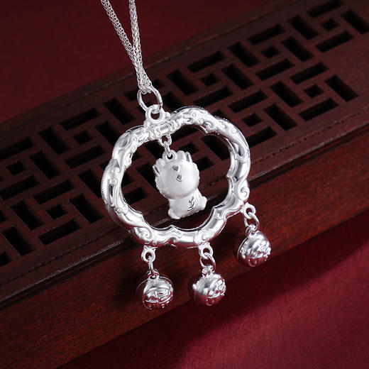 子佩集S999银【灵动萌龙】长命锁套链项链【SB000353】纯银儿童抱抱龙2412 商品图0