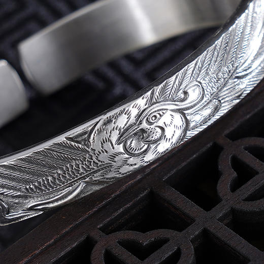 子佩集S999银【凤凰翎辉】手工银手镯原创设计【55100041】纯银2412 商品图4