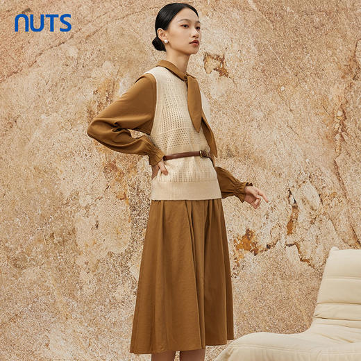 NUTS春秋款复古气质百搭设计感长袖衬衫连衣裙两件套女342102289 商品图0