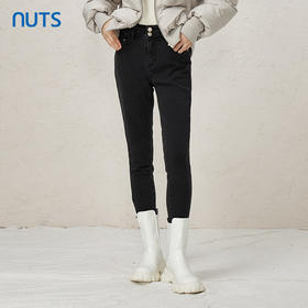 NUTS冬款黑色高腰修身显瘦百搭气质休闲长款牛仔裤女342112082
