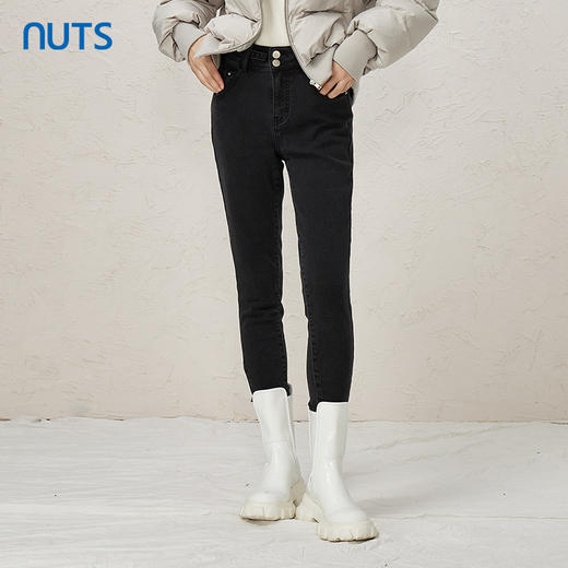 NUTS冬款黑色高腰修身显瘦百搭气质休闲长款牛仔裤女342112082 商品图0