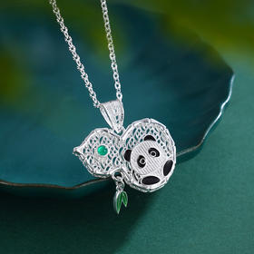 子佩集S990银【福禄熊宝】套链【DSTL003】纯银大师工坊原创作品熊猫葫芦花丝项链珐琅彩项链2412