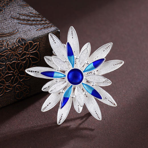 子佩集S990银【惜琼花】胸针【MXXZ008】纯银花丝珐琅彩2412 商品图0