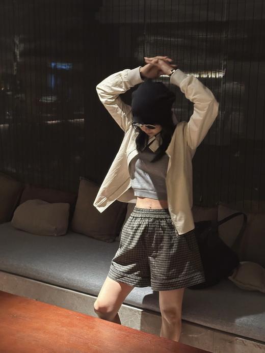 顺丰包邮34746洛诗琳新款四季可搭复古莱赛尔高腰阔腿显瘦格纹短裤女853 商品图7