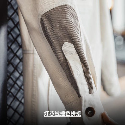 工装优选法式复古重磅棉籽壳夹克斜纹纯棉翻领灯芯绒拼接外套男秋 商品图4