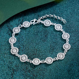 子佩集S990银【陌上春闹】手链【QFSL013】纯银花丝圆圈太阳手链2412