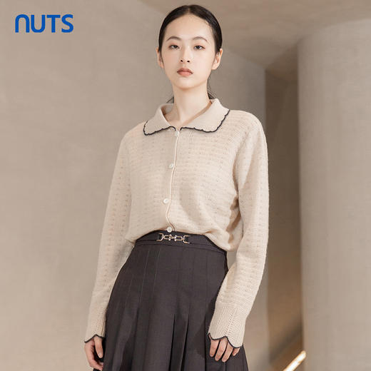 NUTS秋冬款复古气质百搭娃娃领百搭打底毛织短外套女241053223 商品图2