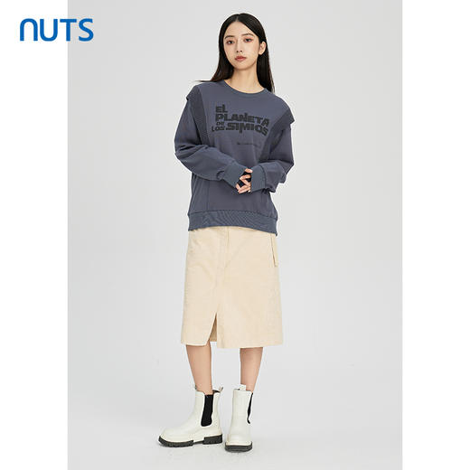 NUTS秋冬款气质百搭设计感印花针织拼接长袖T恤卫衣女241023381 商品图3