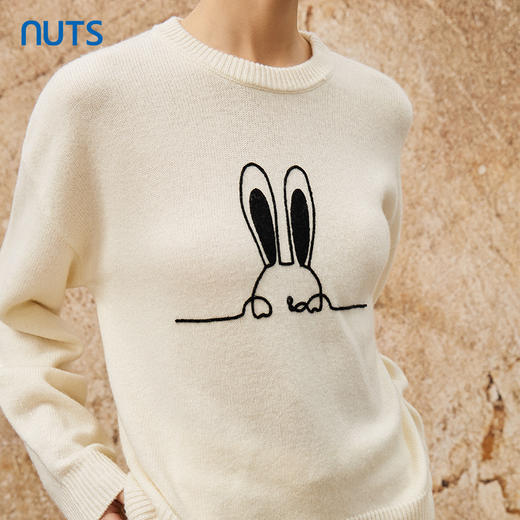 NUTS秋冬款气质百搭米白色减龄羊毛打底毛织套头衫女344052295 商品图3