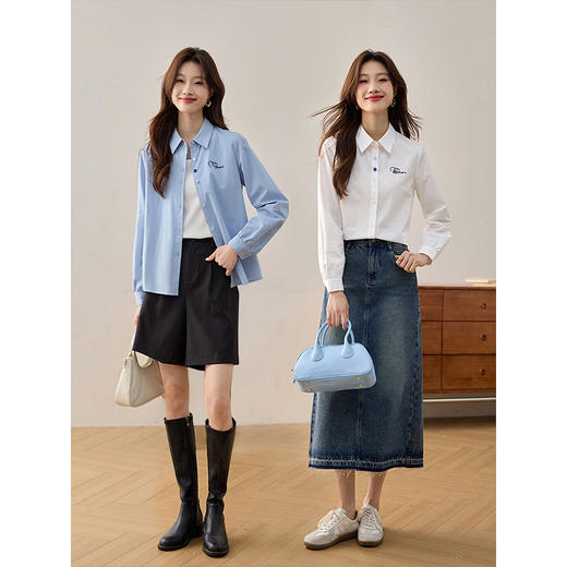 【专属特价】熙世界莱赛尔白色衬衫女2025春日新款气质宽松刺绣文艺风长袖衬衣 商品图1