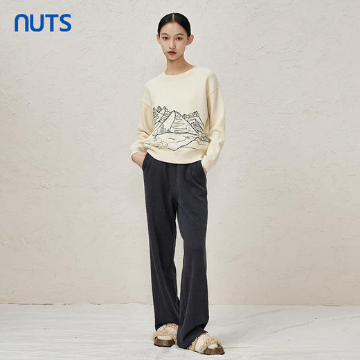 NUTS冬款白色气质百搭圆领宽松显瘦打底针织套头衫女343052065 商品图0