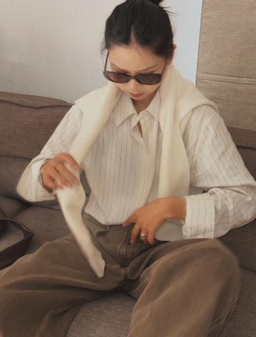 顺丰包邮洛诗琳45939极简法式松弛亚麻色织细条纹多穿衬衫女700 商品图4