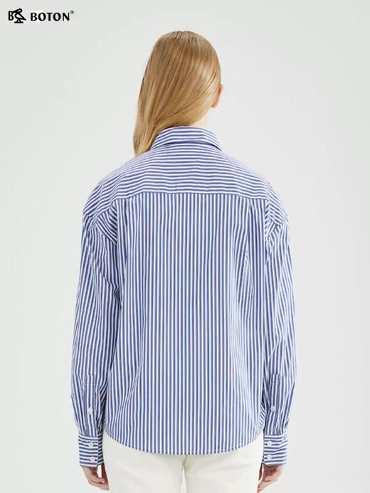 【高支长绒棉】波顿女士春秋宽松蓝白条纹长袖衬衫LS972123 商品图2