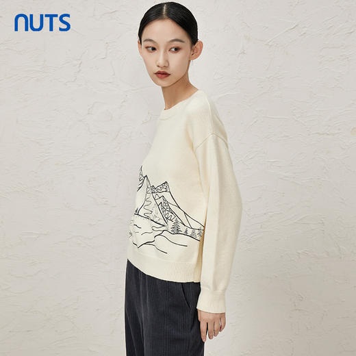 NUTS冬款白色气质百搭圆领宽松显瘦打底针织套头衫女343052065 商品图2