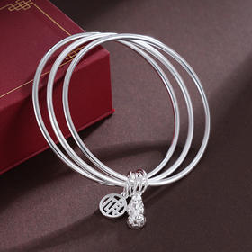 子佩集S999银【招财貔貅】手镯【SZ006780】纯银三个圈2412