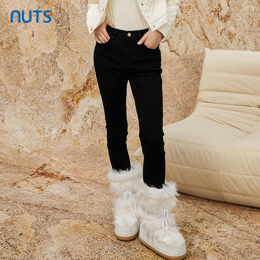 NUTS冬款黑色时尚气质百搭修身高腰铅笔裤长款牛仔裤女341112217 商品图2