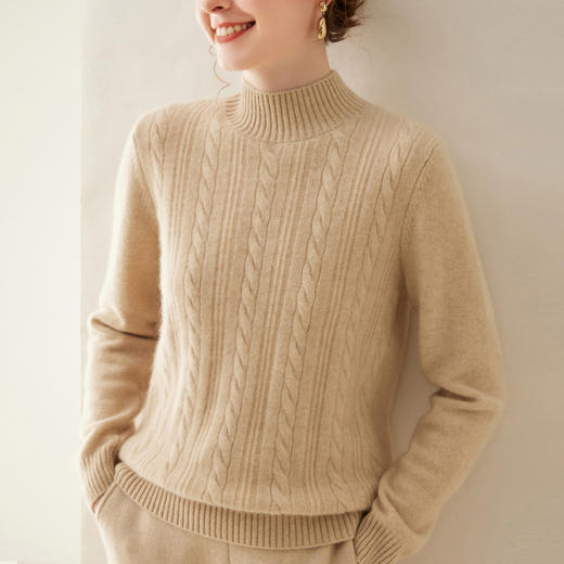 【自】全新升级【铂金会员588/天猫799/差价211】(33830) 洛诗琳双股加厚山羊绒衫保暖正肩小麻花长袖套头半高领简约针织打底衫 商品图8