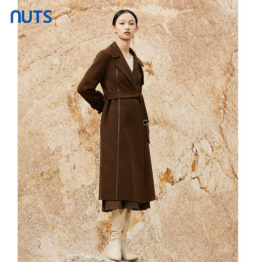 NUTS冬季新品时尚纯色通勤高级保暖手工呢料长外套女342152251 商品图2
