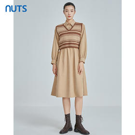NUTS复古气质通勤百搭针织衬衫长袖连衣裙两件套241103141B