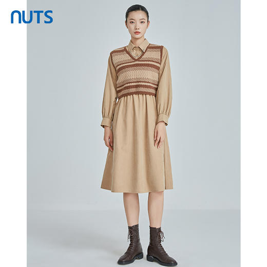NUTS复古气质通勤百搭针织衬衫长袖连衣裙两件套241103141B 商品图0