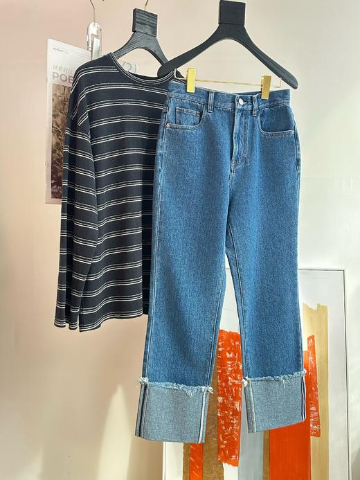 顺丰包邮洛诗琳35658经典不过时的原牛仔深蓝色调 慵懒随性舒适好穿翻折毛边九分裤牛仔裤729 商品图8