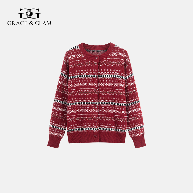 【5天左右发货】Grace&Glam 复古费尔岛花纹混纺毛衣开衫