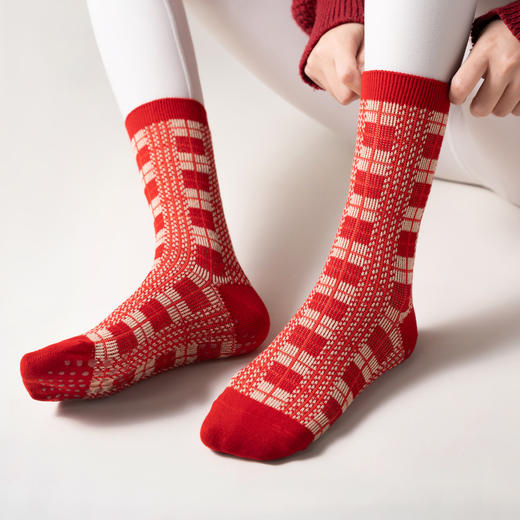 【5双起批，10双以上包邮】本命年幸运红瑜伽袜新年袜千鸟格普拉提袜棉袜小腿袜红色喜庆女袜 商品图7