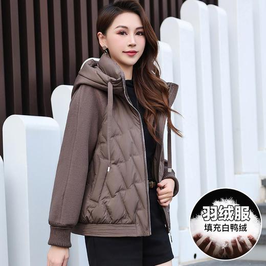 TZW-2024年冬季新款连帽羽绒服女韩版气质时尚拼接保暖休闲短款外套 商品图2