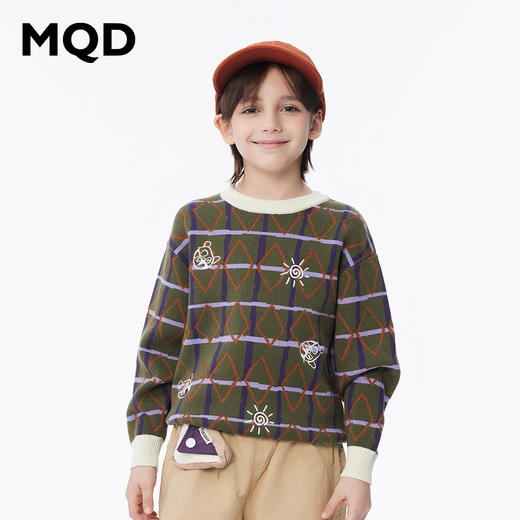 【MQD】男童潮酷满版印花撞色休闲圆领针织衫 商品图1