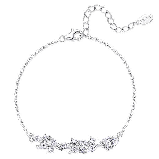 卡蒂罗/KADER 穗穗平安手链 冰晶树叶流光麦穗满镶钻石可调节拼接链 紫藤花的微笑纯白茉莉配饰 925银 商品图1