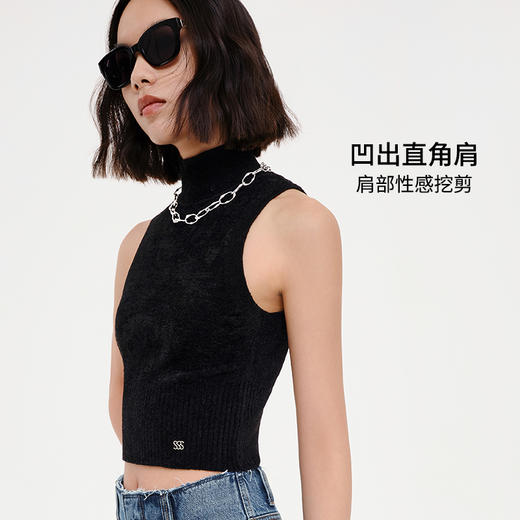 simplepieces背心女2023秋季新品丝绒质感立领无袖背心 商品图2