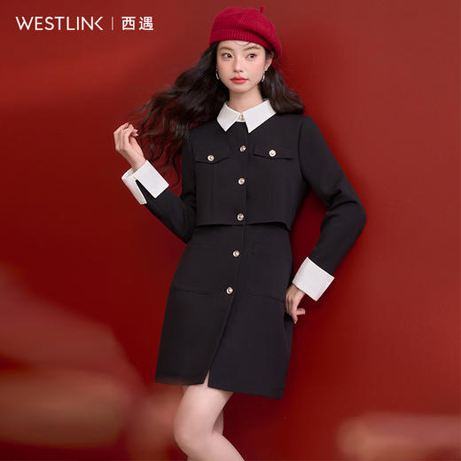 轻奢优雅假两件撞色翻领小香风连衣裙女千金风短裙V0250067 商品图2