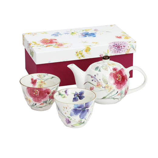 【清仓特惠7.5折】日本进口美浓烧ceramic蓝陶瓷茶壶茶杯套装日式茶具新婚乔迁礼品花彩/樱花一壶两杯茶具 商品图2