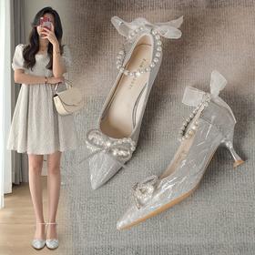 ZHR则则浅口单鞋女2024新款时尚百搭女鞋细跟高级婚礼鞋子伴娘鞋