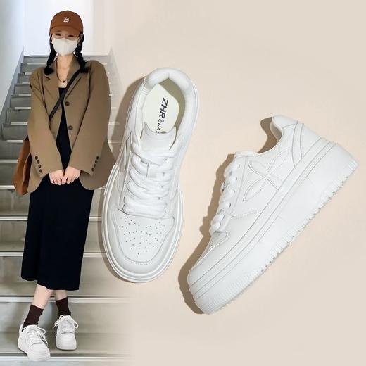 ZHR则则增高厚底小白鞋女2024春季新款学生休闲透气百搭厚底女鞋 商品图1