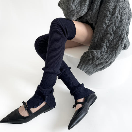 【5双起批，10双以上包邮】2024秋冬新款辣妹针织秋冬腿套芭蕾风纽扣开叉针织堆堆彩色袜套女 商品图7