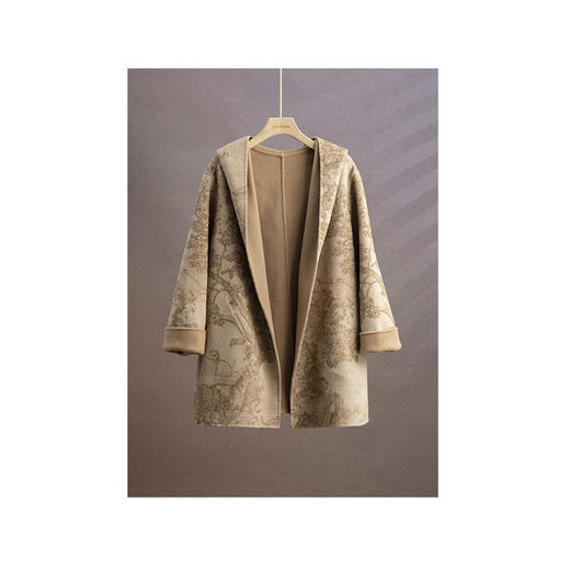 【自】全新升级【铂金会员809/天猫1099/差价290】(42307) 洛诗琳双面穿羊绒大衣女印花连帽双面呢大衣 商品图4