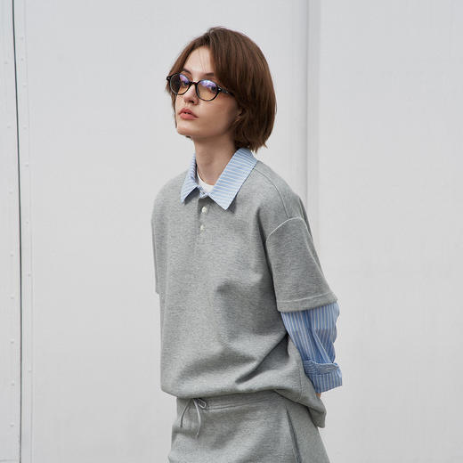 714street假两件长袖POLO衬衫男2025春季新款高级感休闲宽松衬衣 商品图1