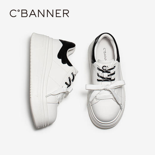 千百度厚底板鞋女款时尚休闲鞋小白鞋运动鞋A25160108 商品图4